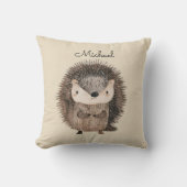 Woodland Hedgehog Faux Linen gepersonaliseerd Kussen (Voorkant)