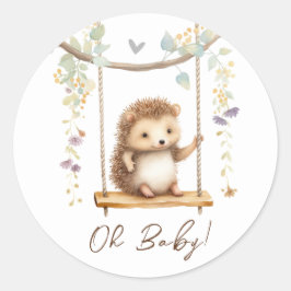 Woodland Hedgehog Floral Oh Baby shower Ronde Sticker