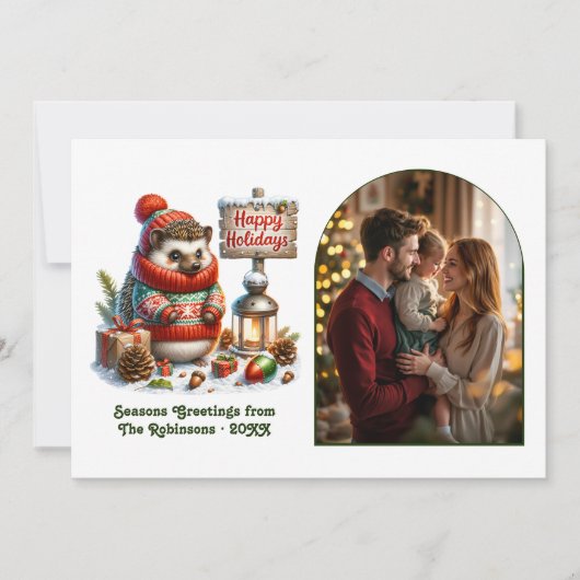 Woodland Hedgehog Happy Holidays Cozy Forest Photo Feestdagenkaart (Voorkant)