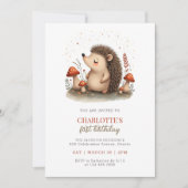 Woodland Hedgehog Mushroom 1e verjaardagsfeest Kaart (Voorkant)