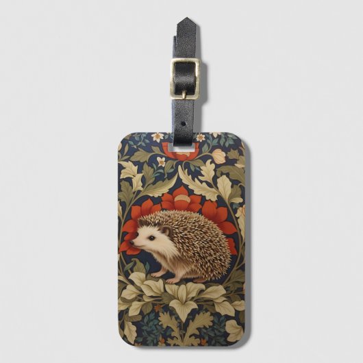 Woodland Hedgehog William Morris Inspired Bagagelabel (Voorkant (verticaal))