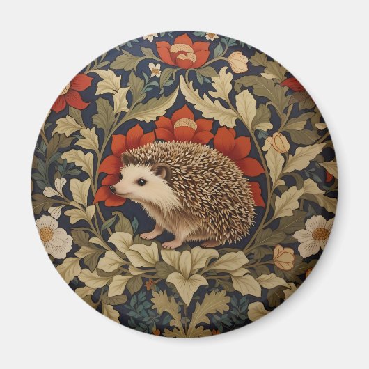 Woodland Hedgehog William Morris Inspired Magneet (Voorkant)