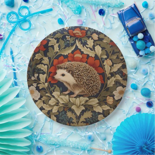 Woodland Hedgehog William Morris Inspired Papieren Bordje (Feest)