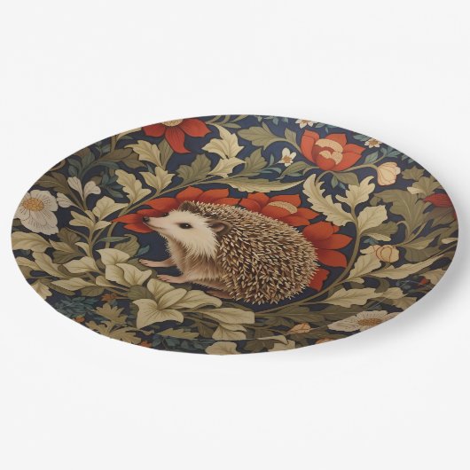 Woodland Hedgehog William Morris Inspired Papieren Bordje (Gekanteld)