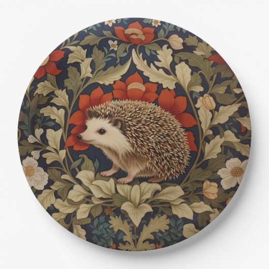 Woodland Hedgehog William Morris Inspired Papieren Bordje (Voorkant)