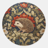 Woodland Hedgehog William Morris Inspired Ronde Sticker (Voorkant)
