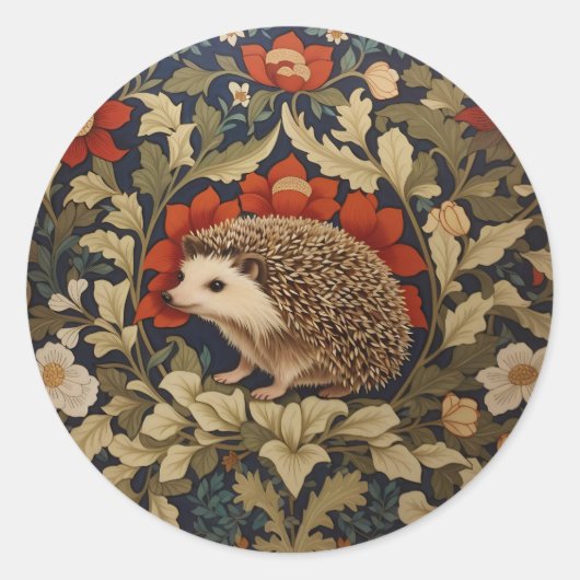 Woodland Hedgehog William Morris Inspired Ronde Sticker (Voorkant)