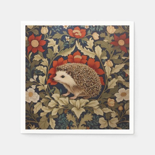 Woodland Hedgehog William Morris Inspired Servet (Voorkant)