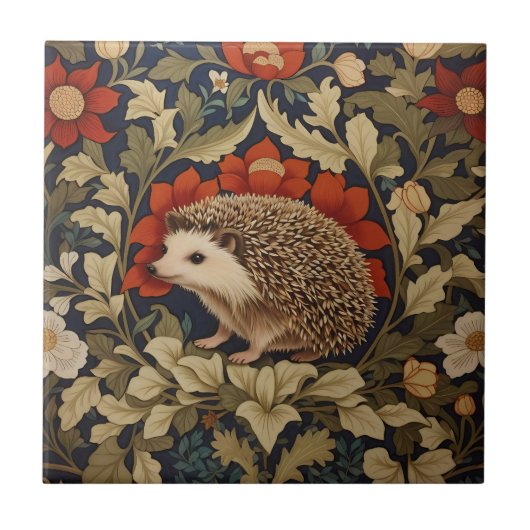 Woodland Hedgehog William Morris Inspired Tegeltje (Voorkant)
