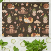 Woodland Herfst Animals Dark Autumn Fox Deer Owl R Theedoek (Gevouwen)