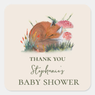 Woodland Herfst Baby Shower Cottage Core Bedankt Vierkante Sticker