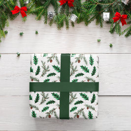 Woodland Herfst Green, White & Gold kerstcadeau Inpakpapier Vel