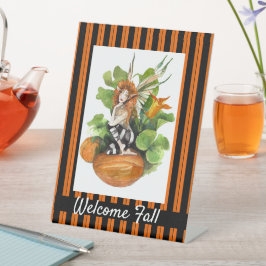 Woodland Herfst Harvest Elf Reclamebord Met Voetstuk