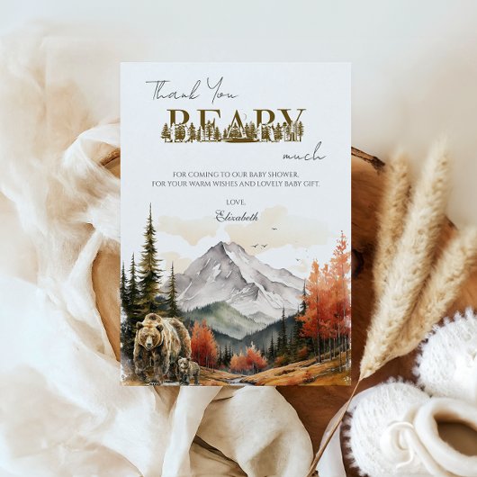 Woodland Herfst Mountain Beer Baby shower Beary Mu Bedankkaart