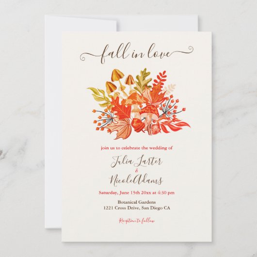 Woodland Herfst Mushroom Wildflower Wedding Kaart (Voorkant)