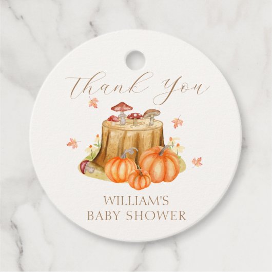 Woodland Herfst Pumpkin Mushroom Baby shower Bedankjes Labels (Voorkant)