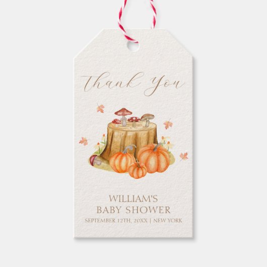 Woodland Herfst Pumpkin Mushroom Baby shower Cadeaulabel (Voorkant)