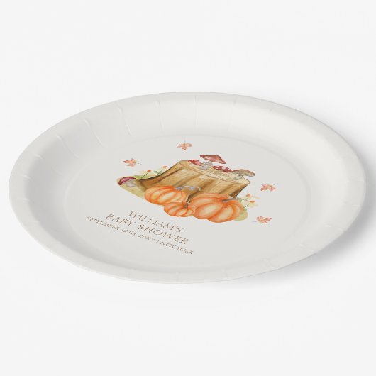 Woodland Herfst Pumpkin Mushroom Baby shower Papieren Bordje (Gekanteld)