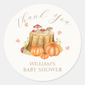 Woodland Herfst Pumpkin Mushroom Baby shower Ronde Sticker (Voorkant)