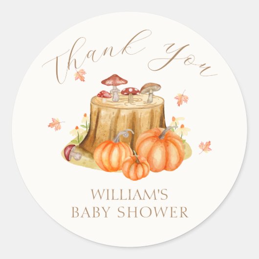 Woodland Herfst Pumpkin Mushroom Baby shower Ronde Sticker (Voorkant)