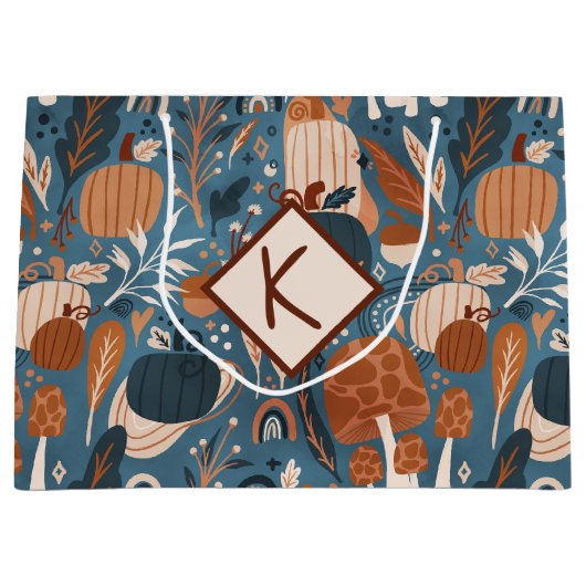 Woodland Herfst Pumpkins Monogram Groot Cadeauzakje (Voorkant)