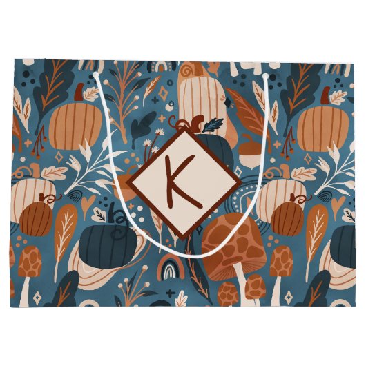 Woodland Herfst Pumpkins Monogram Groot Cadeauzakje (Achterkant)