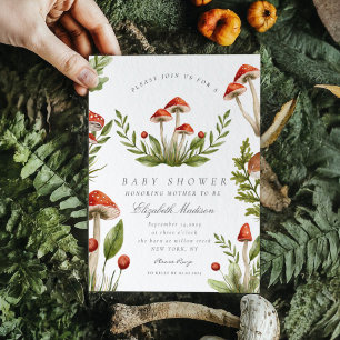 Woodland Herfst Waterverf Mushroom Baby shower Kaart