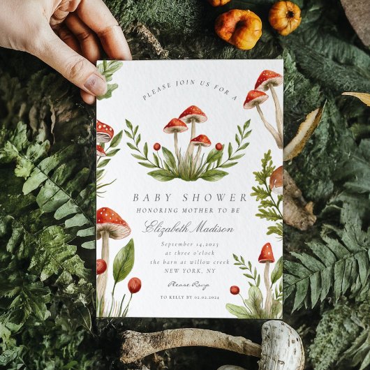 Woodland Herfst Waterverf Mushroom Baby shower Kaart
