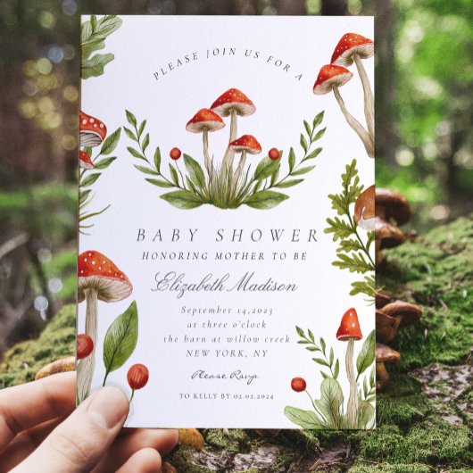 Woodland Herfst Waterverf Mushroom Baby shower Kaart