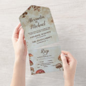 Woodland Herfst Waterverf Paddenstoel bruiloft All In One Uitnodiging (Afscheurbaar)