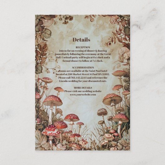 Woodland Herfst Waterverf Paddenstoel bruiloft Informatiekaartje (Voorkant)