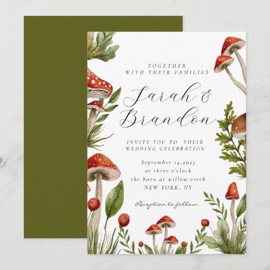 Woodland Herfst Waterverf Paddenstoel bruiloft Kaart (Voorkant / Achterkant)