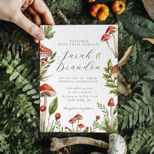 Woodland Herfst Waterverf Paddenstoel bruiloft Kaart