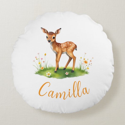 Woodland hert aangepaste naam rond kussen (Voorkant)
