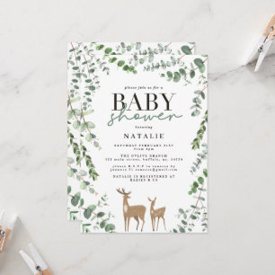 Woodland hert eucalyptus modern baby shower invita kaart