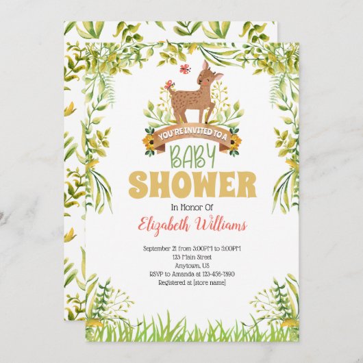 Woodland Herten Baby Shower Uitnodiging (Voorkant / Achterkant)