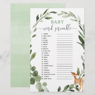 Woodland Herten Baby woord scramble baby shower sp