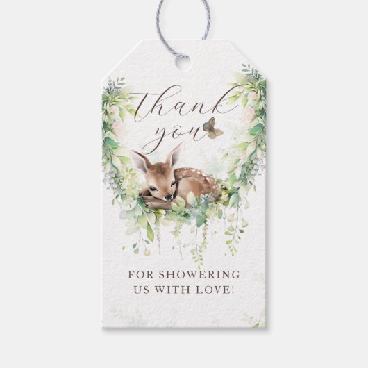 Woodland Herten Bos groen Baby Jongen Douche Cadeaulabel (Voorkant)