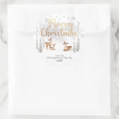 Woodland Herten Goud Vrolijk Kerstfeest Ronde Sticker (Tas)