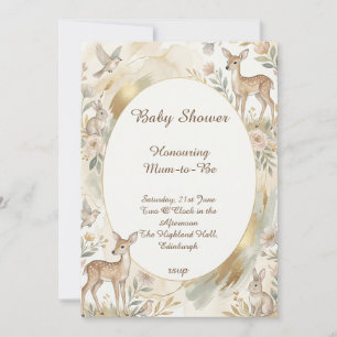 Woodland Herten Gouden Baby Shower Uitnodiging