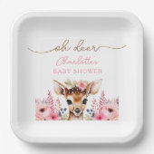Woodland Herten Roze Bloemen Meisje Baby shower Cu Papieren Bordje (Voorkant)