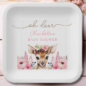 Woodland Herten Roze Bloemen Meisje Baby shower Cu Papieren Bordje