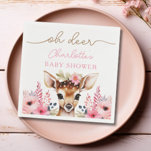 Woodland Herten Roze Bloemen Meisje Baby shower Cu Servet