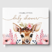 Woodland Herten Roze Goud Bloemen Meisje Baby show Gastenboek (Voorkant)
