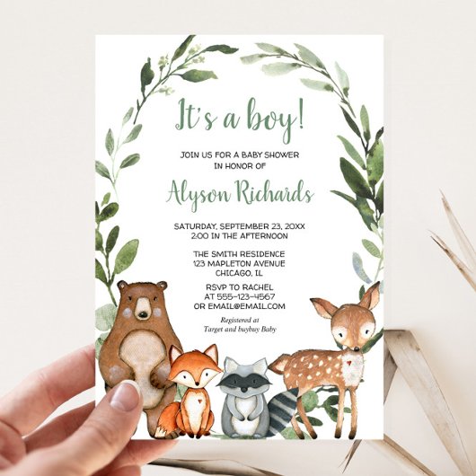 Woodland Het is een baby shower van een vriendinne Kaart