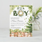 Woodland Het is een Boy rustiek groen Baby shower Kaart (Staand voorkant)