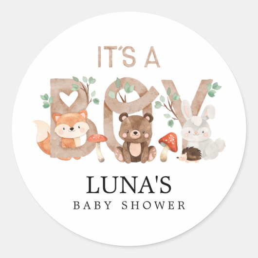 Woodland Het is een Sticker van het Baby shower va (Voorkant)
