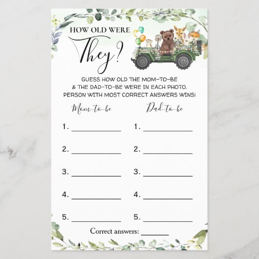 Woodland Hoe oud waren ze Baby shower-Kaart Flyer (Voorkant)