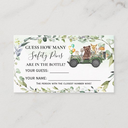 Woodland Hoeveel Baby shower Kaart veiligheidspill Plaatskaartje (Voorkant)