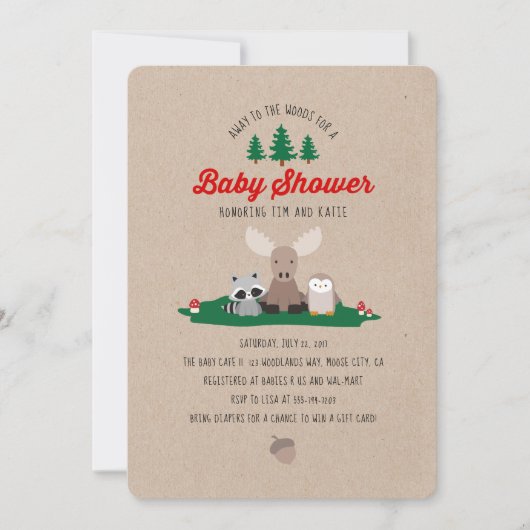 Woodland houthakker Baby shower Animals Invitation Kaart (Voorkant)